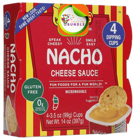 Create and Bundle Nacho Cheese Dip front pack shows four cups for grab-and-go snacking