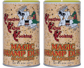 Creative Cajun Cooking Magic Swamp Dust bottle pour highlighting zesty Cajun flavor for meats and seafood