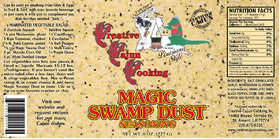 Creative Cajun Cooking Magic Swamp Dust shaker label close-up for versatile everyday seasoning