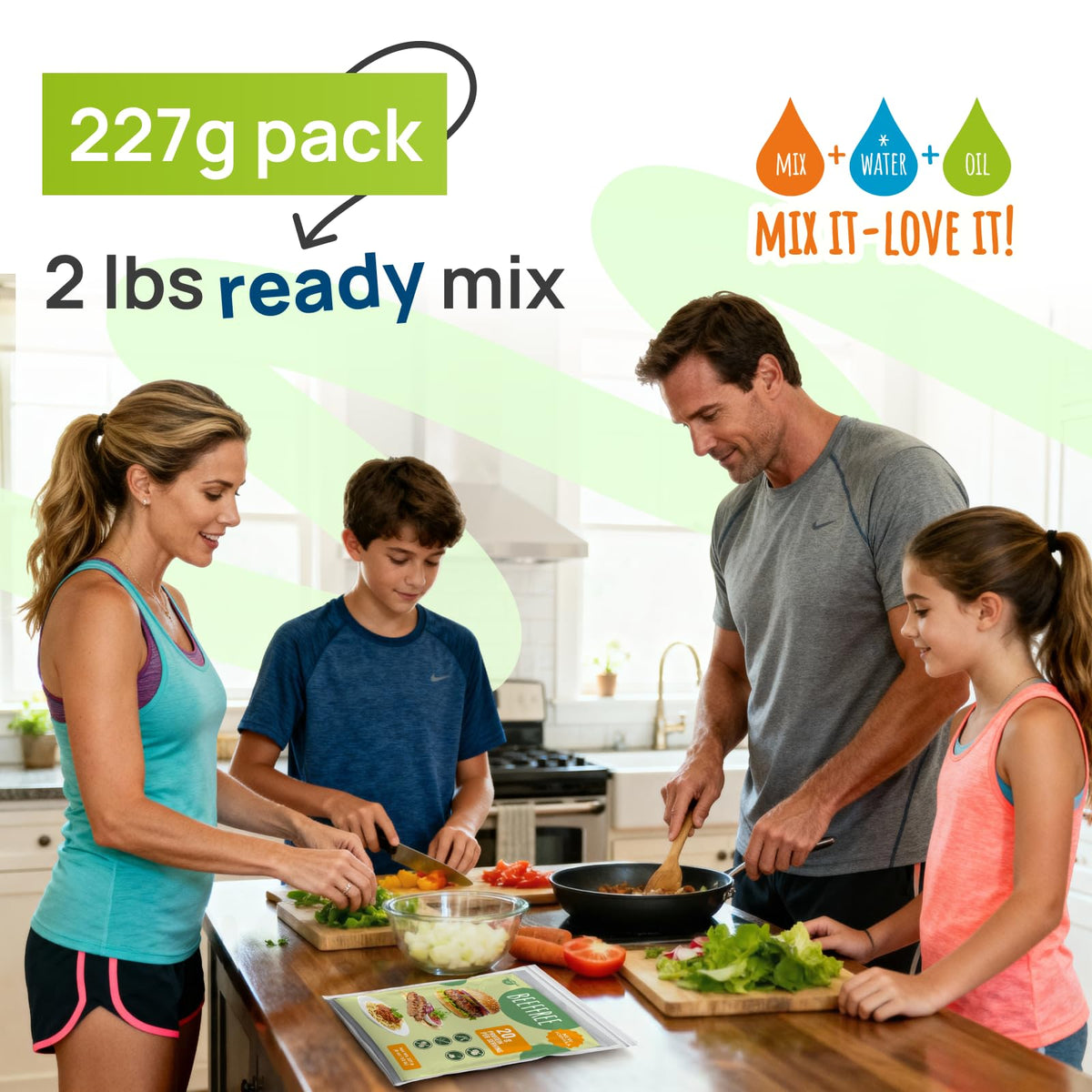 Creative Pea beef style mix cooking scene with sizzling burgers.