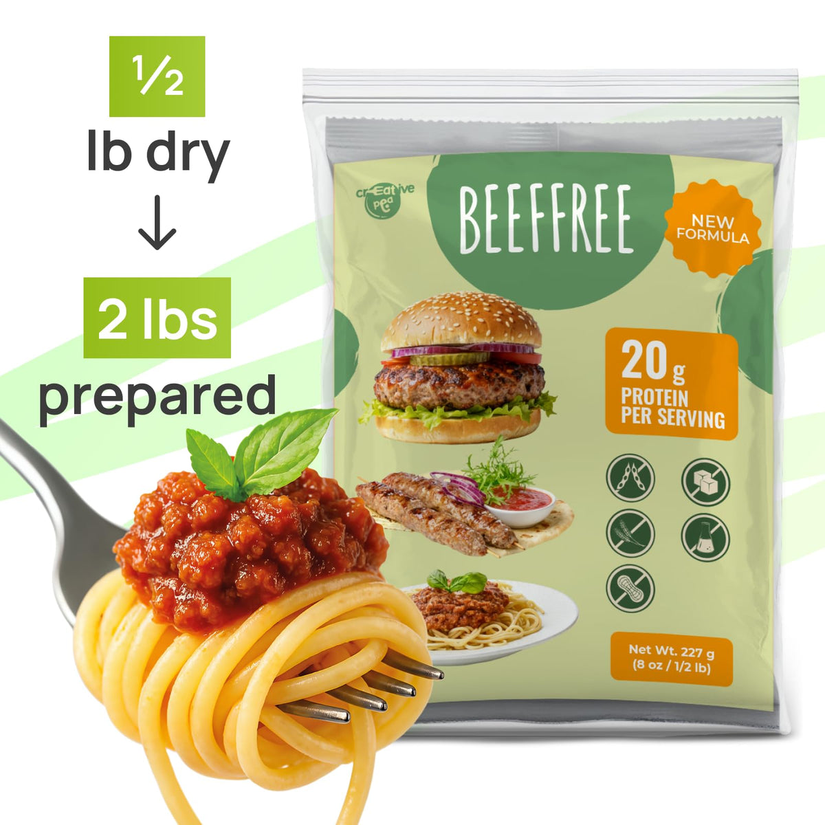 Creative Pea gluten-free label on protein bag.