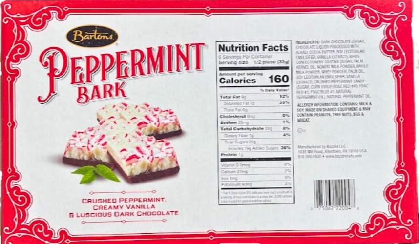 Creme Egg Bartons Peppermint Bark on a holiday board, suggesting gifting and sharing.