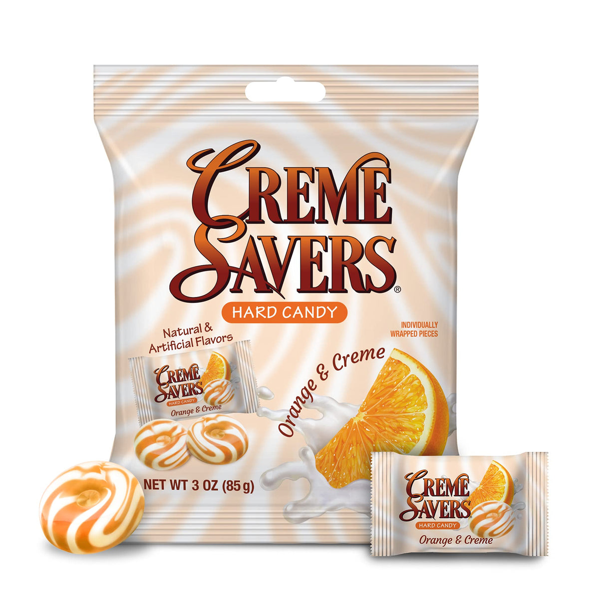 Creme Savers four-pack showing two strawberry and two orange varieties for sharing
