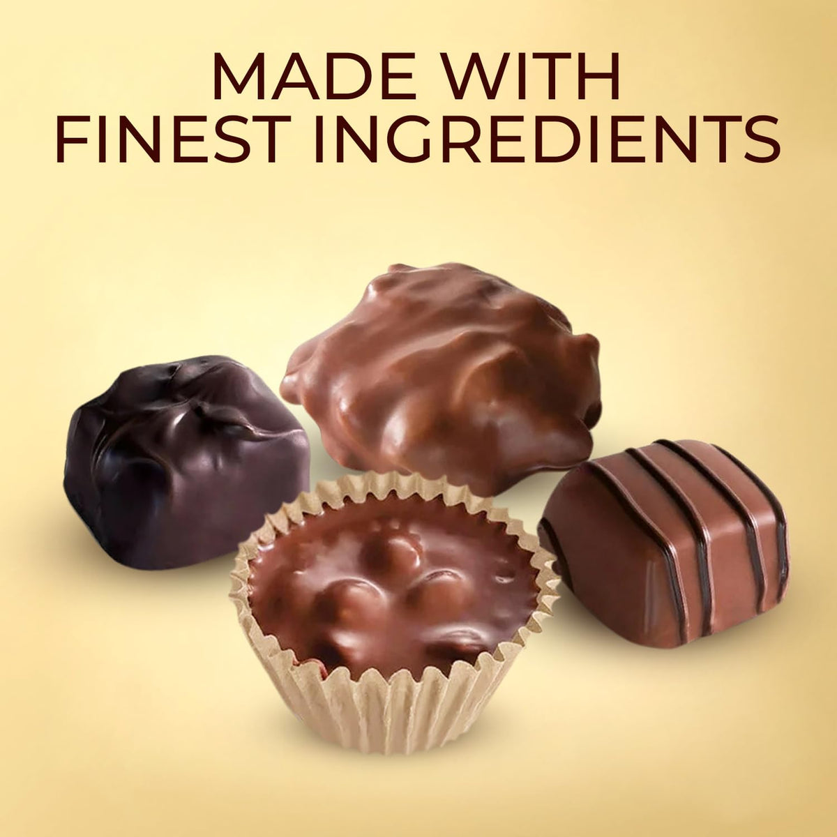 Cremelle assorted chocolates with milk truffles offer creamy texture.