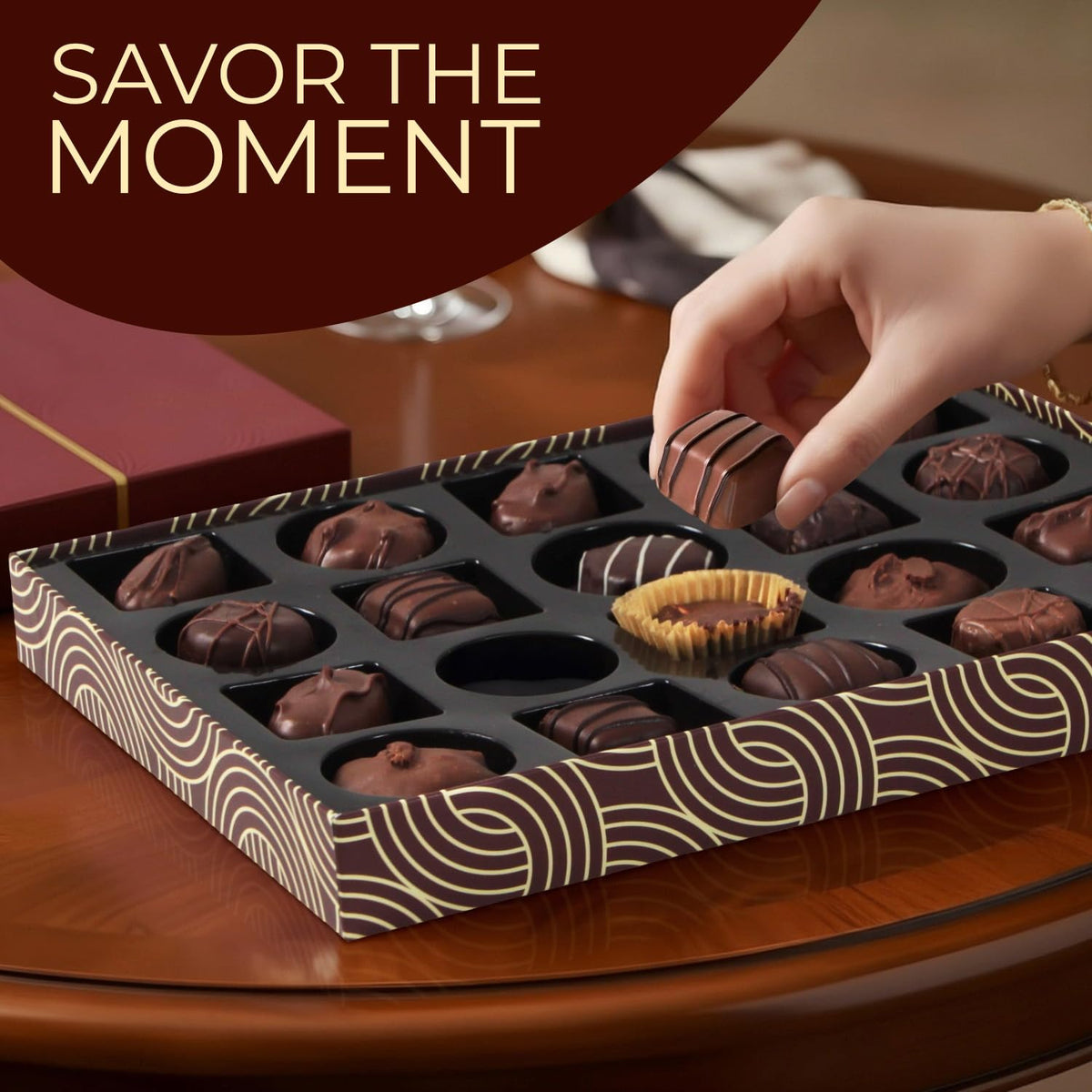 Cremelle dark chocolate caramel bites deliver bold flavor.