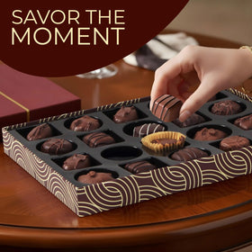Cremelle dark chocolate caramel bites deliver bold flavor.