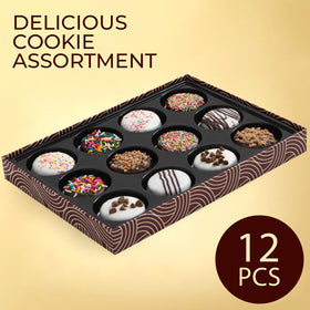 Dark chocolate-coated cookies highlight Cremelle's premium flavor for elegant gifts.