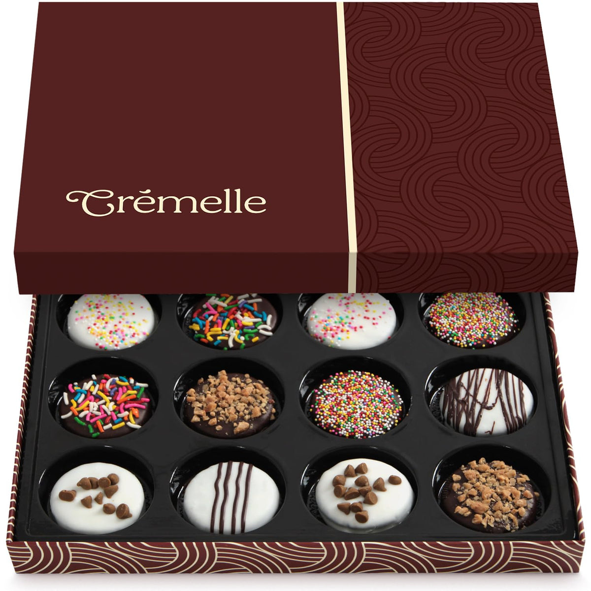 Cremelle gourmet cookies gift box with 12 pieces, perfect for gifting at holidays and celebrations.