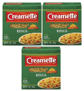 Creamette Short Cut Pasta Rings in a box, ideal for quick weeknight meals.
