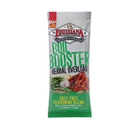 Creole Foods Louisiana Fish Fry Herbal Overload Boil Booster bottle pour enhances seafood boil aroma and flavor