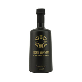 CRETAN LABYRINTH Family Estate bottle front showcasing Koroneiki EVOO with high phenolic content.