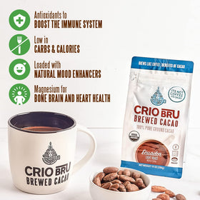Crio Bru Brewed Cacao Ghana French Roast ready for French press brewing