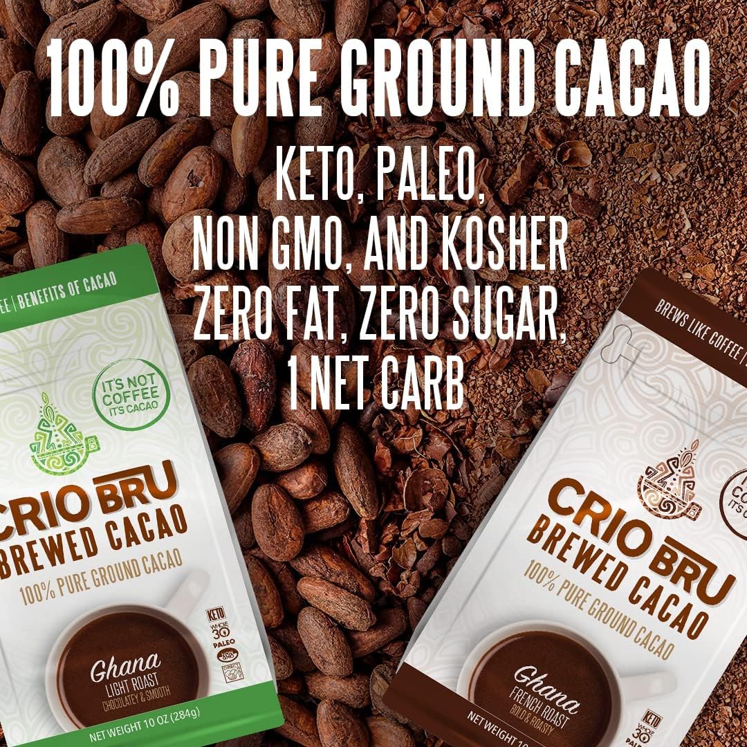 Crio Bru cacao beans closeup reveals roasted texture.