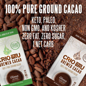Crio Bru cacao beans closeup reveals roasted texture.