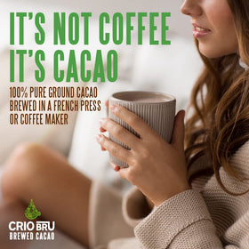 Crio Bru brewed cacao in a French press for a rich chocolate aroma.