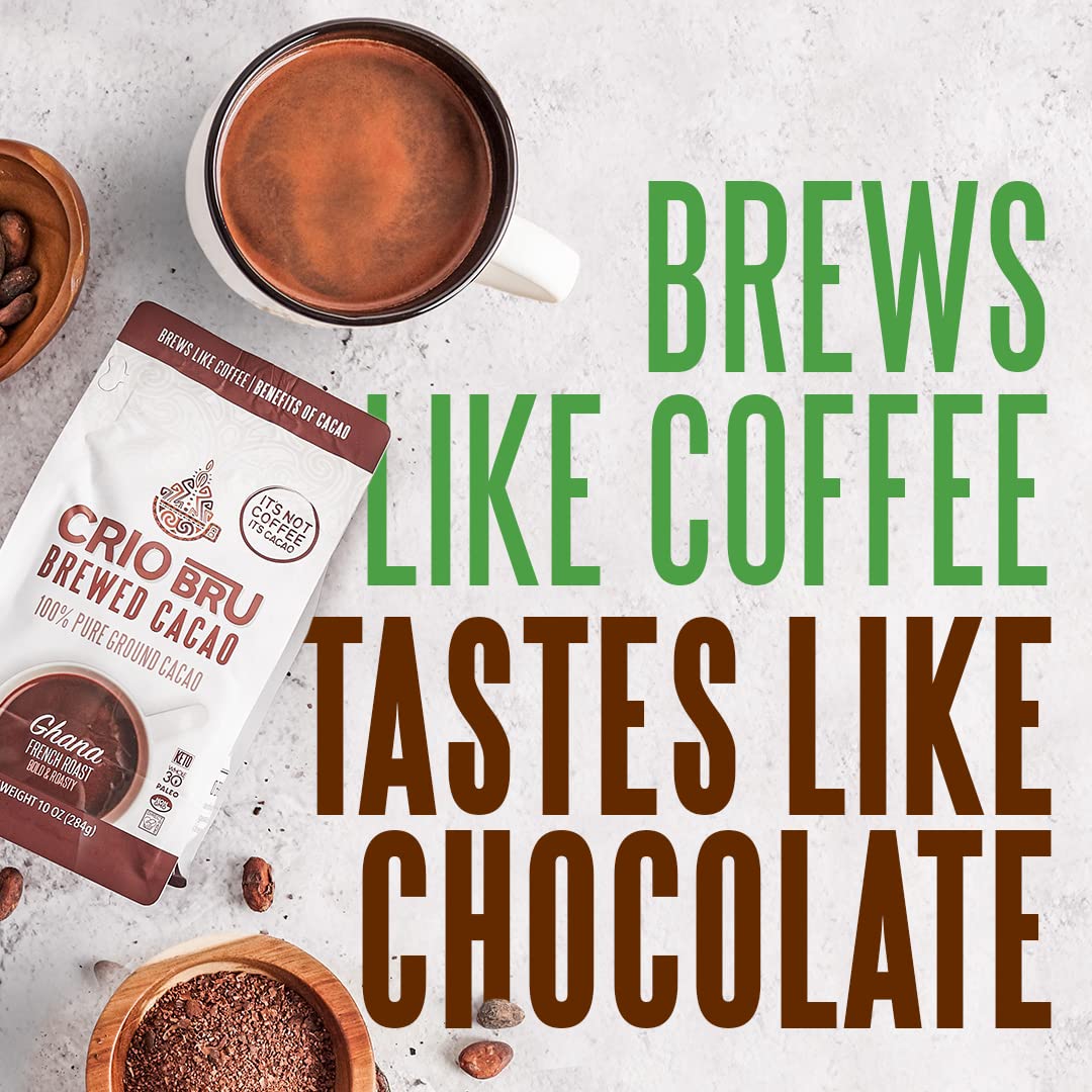 Crio Bru French Press brew releasing rich chocolate notes without caffeine jitters.