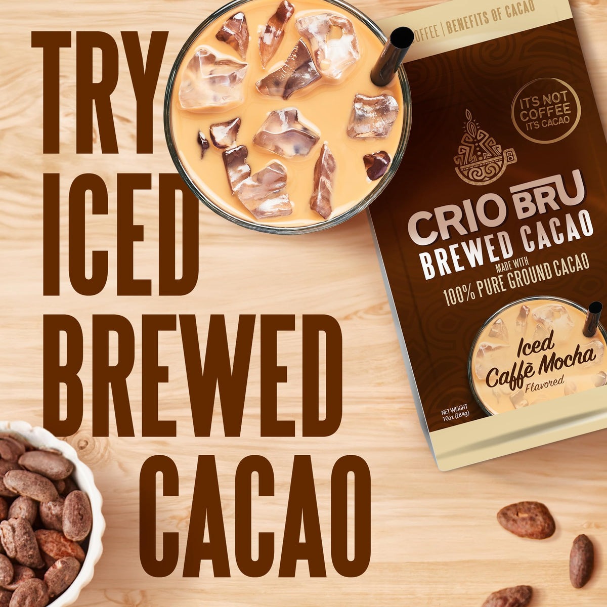 Cup steam rises from Crio Bru, cocoa-forward brew with dark chocolate notes.