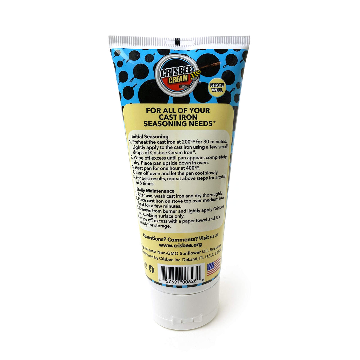 Crisbee Cream Iron packaging closeup highlights natural formula.