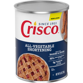 Crisco All-Vegetable Shortening 6 lb can supports baking, frying, and general kitchen use.