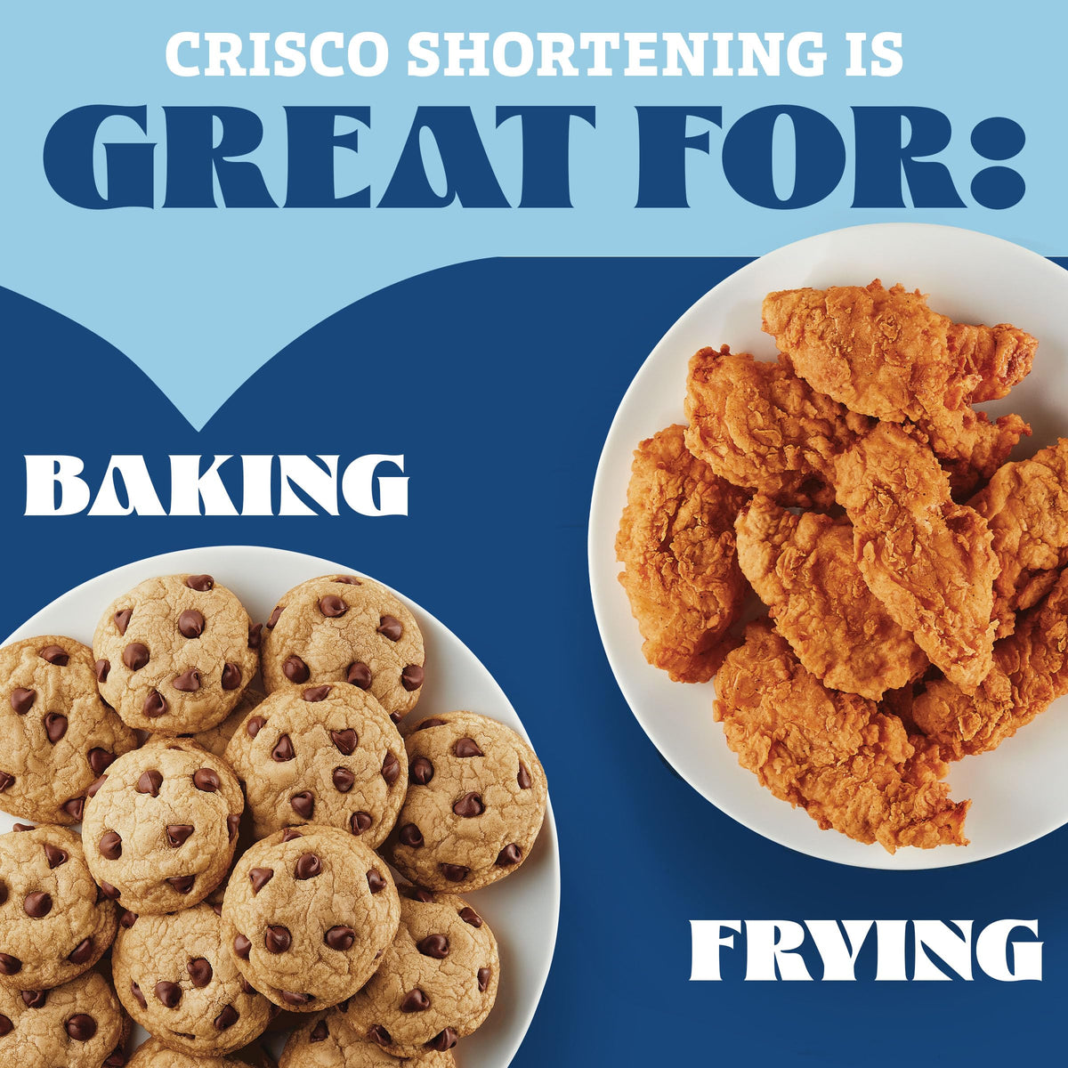Crisco All-Vegetable Shortening shown with a flaky pie crust texture.