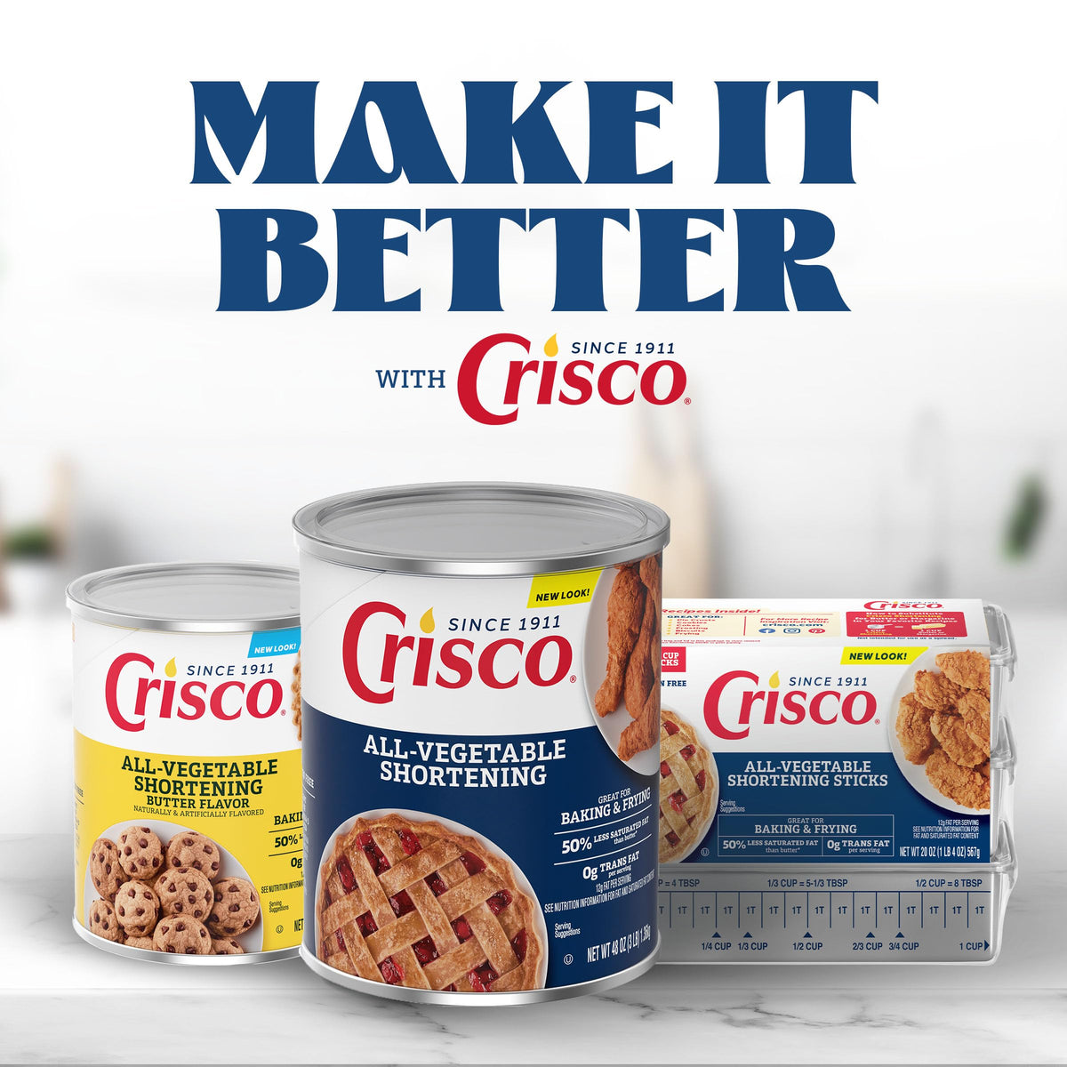Crisco All-Vegetable Shortening is gluten-free and kosher for diverse recipes.