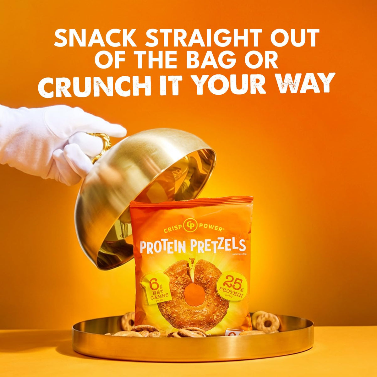 CRISP POWER crunch texture close-up showcases crispy, non-greasy bite.