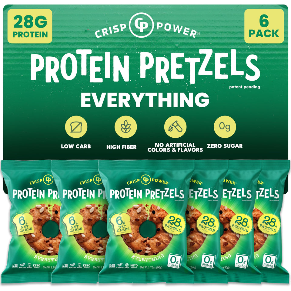 CRISP POWER Protein Pretzels Everything bag crunch offers protein-packed satisfaction on the go.