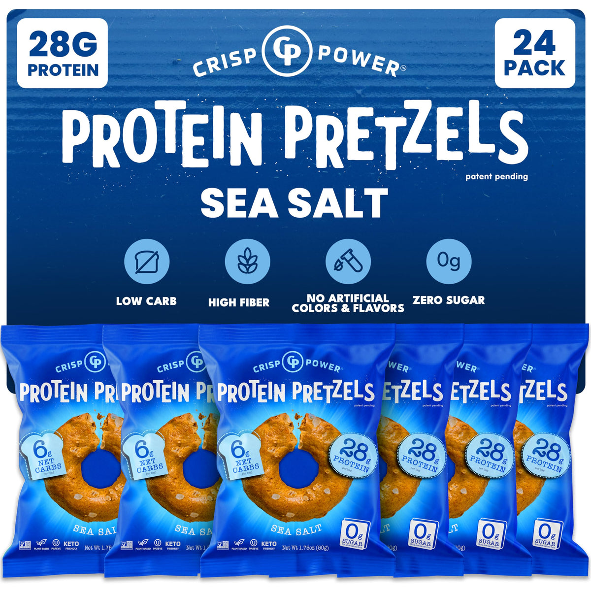CRISP POWER Protein Pretzels sea salt bag, protein-rich snack for on-the-go fueling