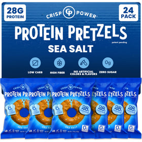 CRISP POWER Protein Pretzels sea salt bag, protein-rich snack for on-the-go fueling
