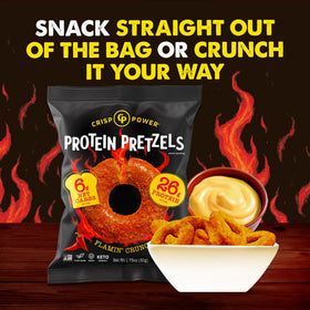 CRISP POWER Protein Pretzels vegan and keto-friendly bite icon, suited for low-carb snacking.