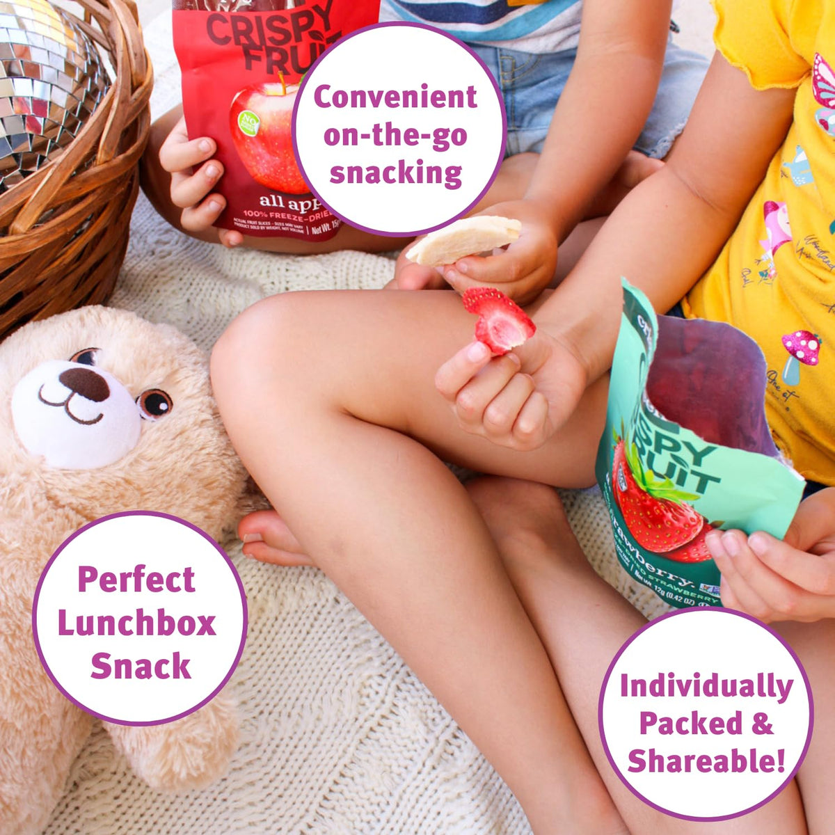 Crispy Green strawberry freeze-dried pieces in bright color and crisp texture.