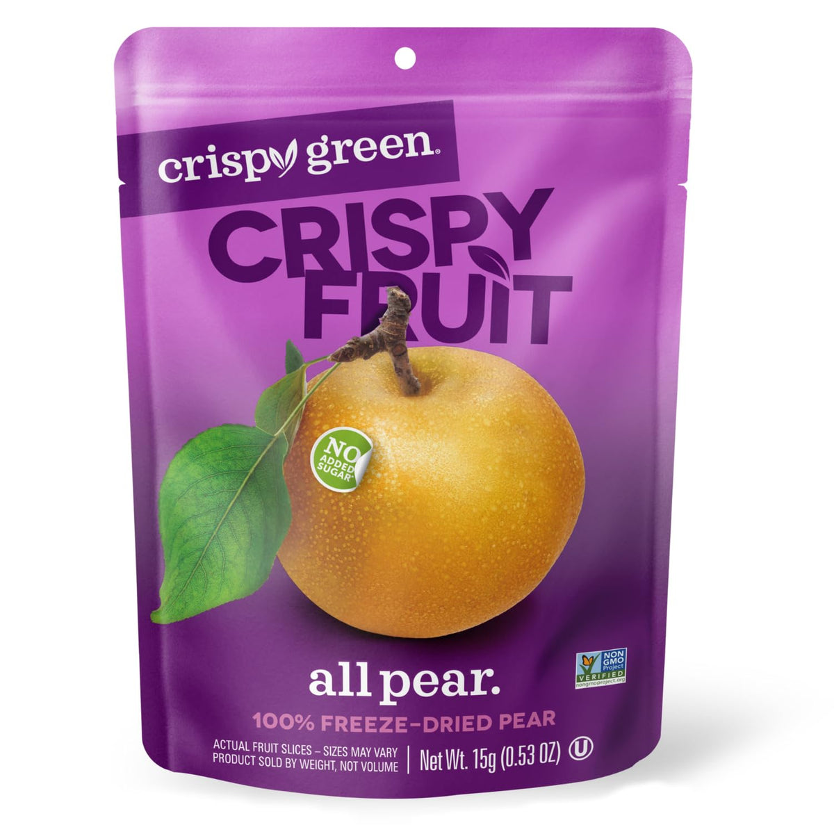 Crispy Green Freeze-Dried Pear snacks front-pack view for on-the-go snacking