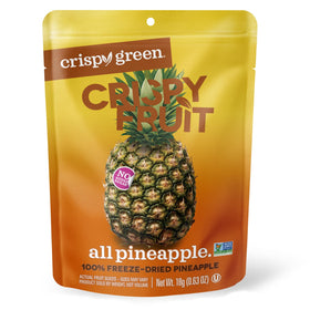 Crispy Green 12-pack pineapple snacks, ideal for school lunches.