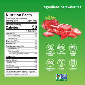 Close-up of Crispy Green freeze-dried strawberries showing natural color and crisp texture.