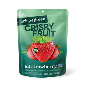 Crispy Green freeze-dried strawberry snacks, 12-pack, ready for grab-and-go snacking.