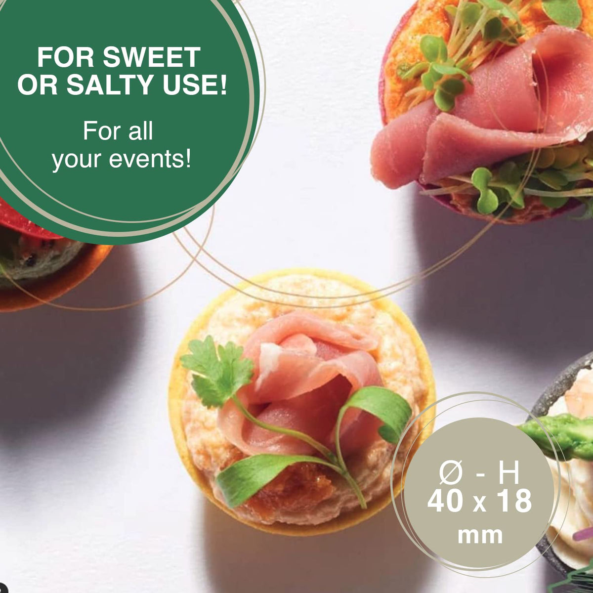 CROC'IN crisp-edged mini tart shells ideal for savory or sweet fillings.
