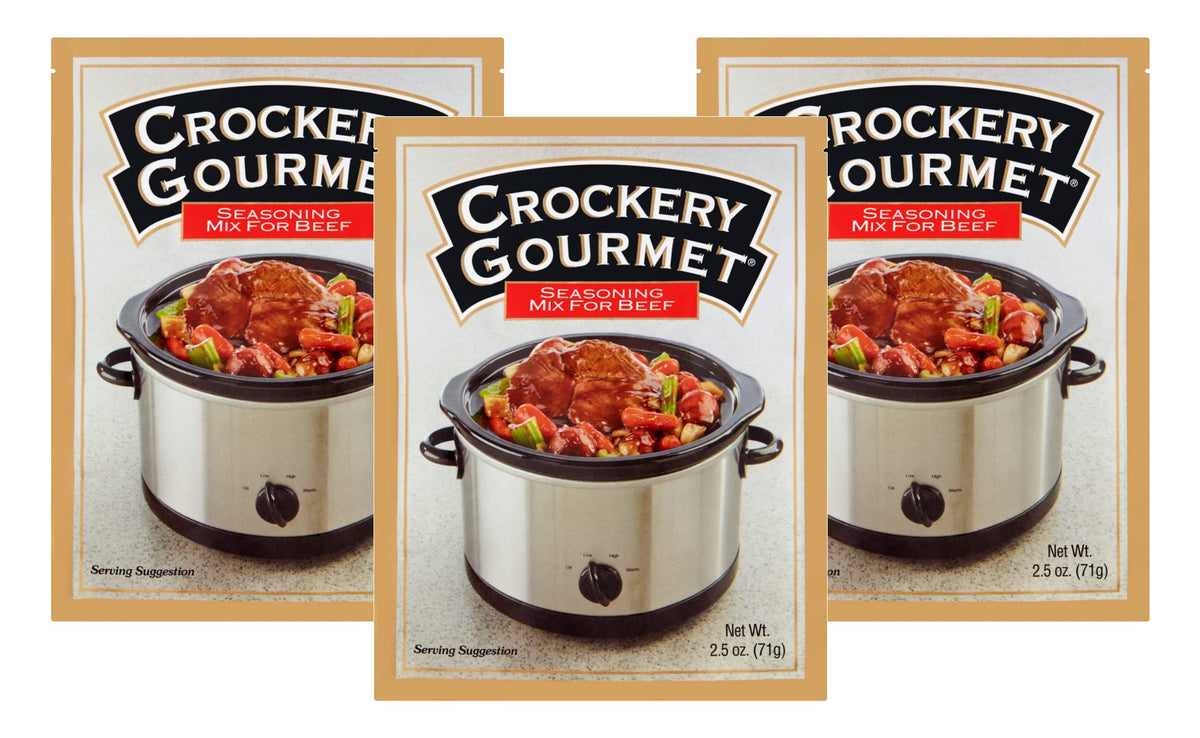 Crockery Gourmet beef seasoning packet boosts slow cooker beef flavor.