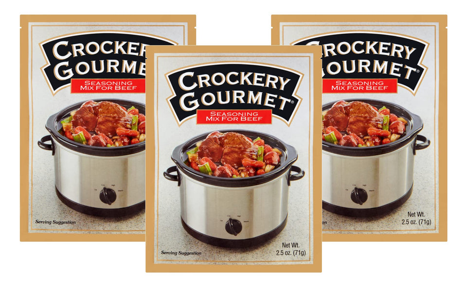 Crockery Gourmet beef seasoning packet boosts slow cooker beef flavor.