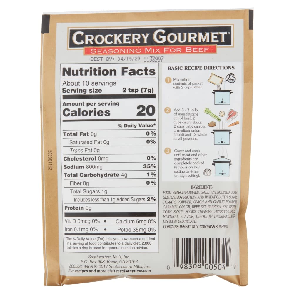 Crockery Gourmet beef seasoning packet ideal for beef stews and roasts.