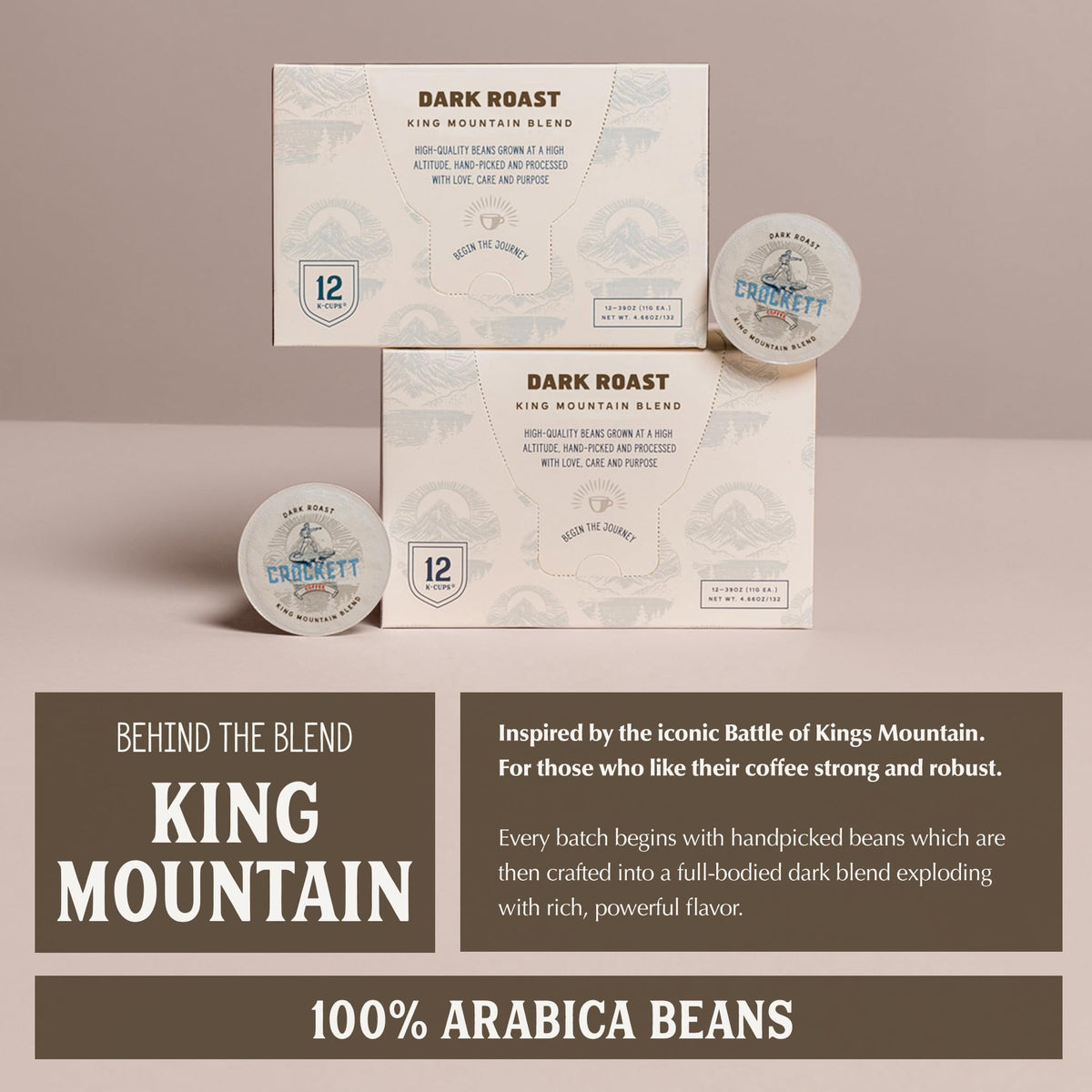 Crockett Coffee dark roast beans showing rich aroma and full body.