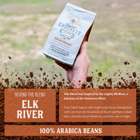 Crockett Coffee Decaf Ground brew closeup reveals rich crema and smooth body.