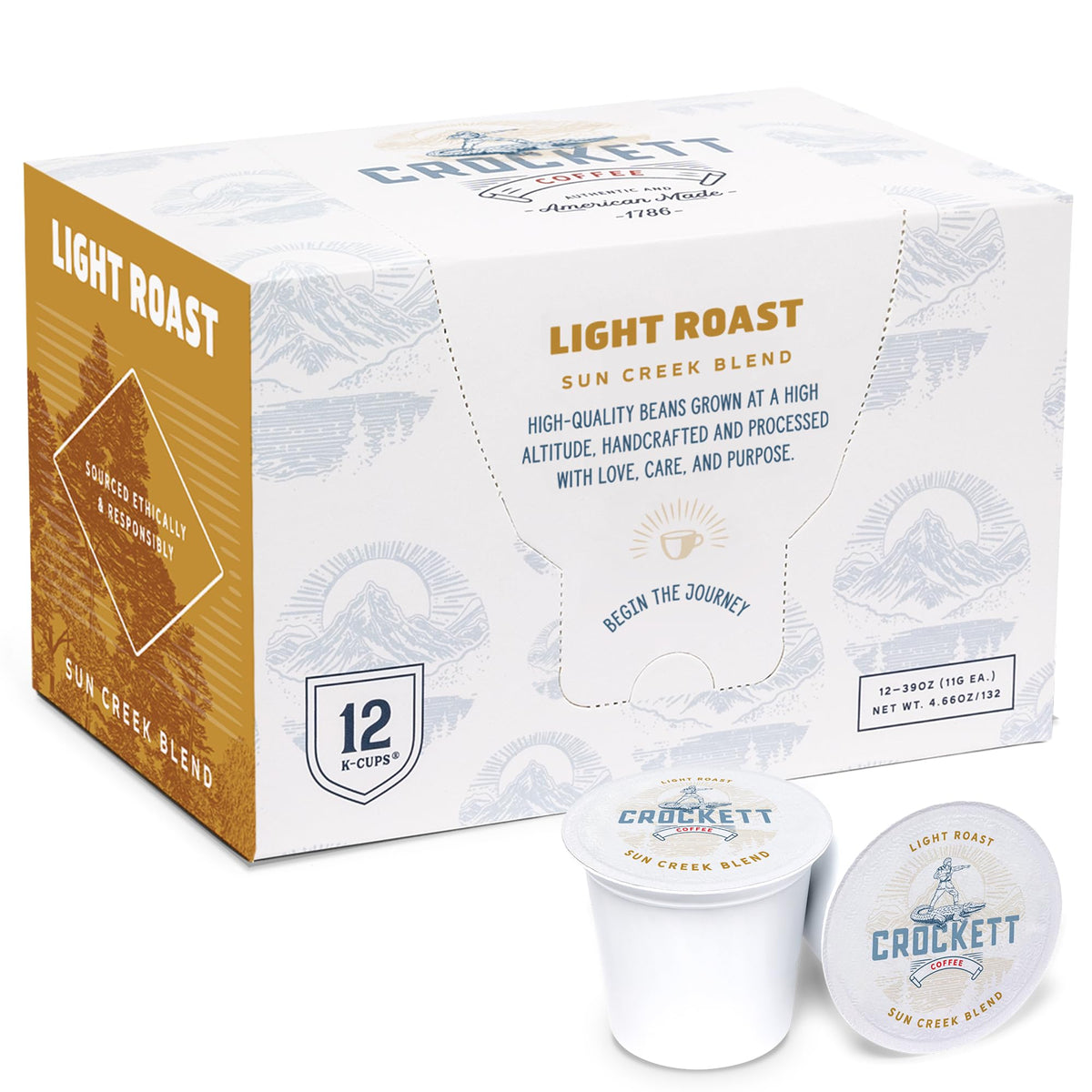 Crockett Coffee K Cups smooth light roast pod with crisp aroma for morning clarity