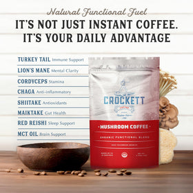 Crockett Coffee MCT oil bottle close-up highlighting energy support.
