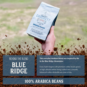 Crockett Coffee medium roast ground close-up of fresh grind aroma for daily energy