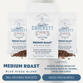 Crockett Coffee packaging bag preserves freshness for anytime brewing