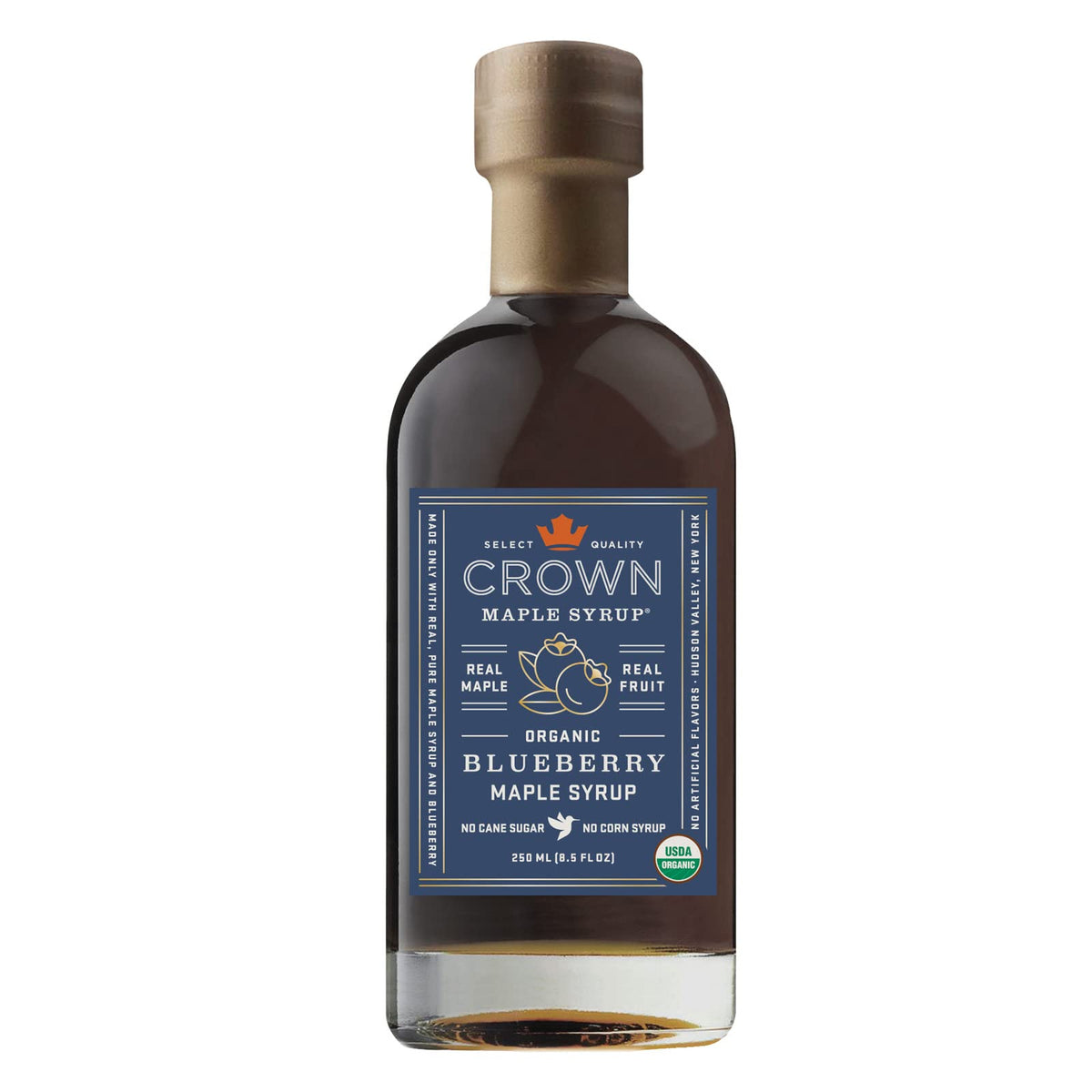 Crown Maple Blueberry Maple Syrup bottle pour adds blueberry notes to pancakes and desserts
