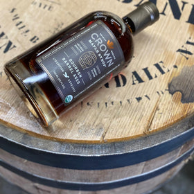 Crown Maple Bourbon Barrel-Aged syrup drizzle on vanilla ice cream