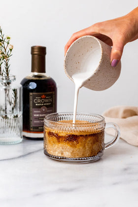 Crown Maple Very Dark Color syrup in a cocktail glass for smoky pairings