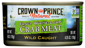 Crown Prince Fancy White Lump Crab Meat 6 oz offers premium texture ideal for salads.