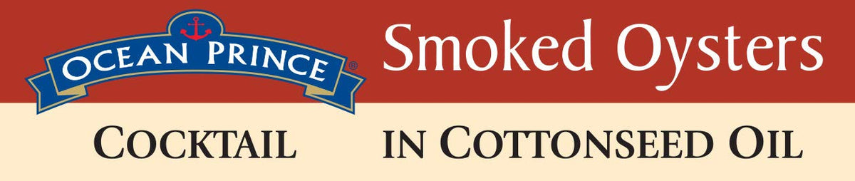 Crown Prince Ocean Prince Cocktail Smoked Oysters, wood-smoked texture, ideal topping for salads or pizzas.